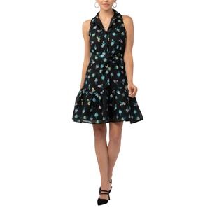 NWT Abbey Glass Lara Mini Dress Black Floral Organza XL